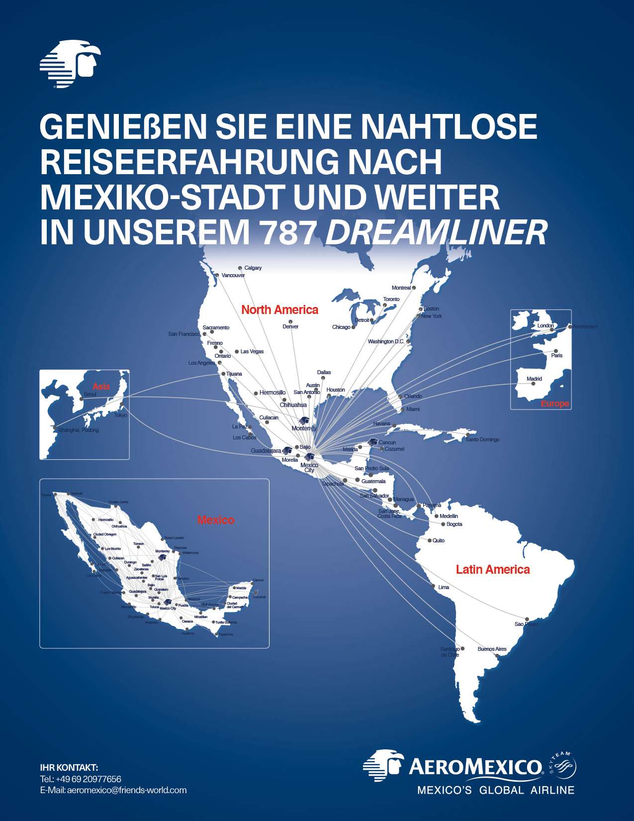 Aeromexico AirlineAeromexico - AM Eflyer V7 AL ALEMAN Route Map 